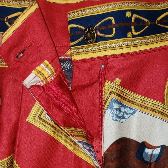 Vintage Alexander Campbell Red and Yellow Horse Portrait Pencil Skirt, Size 10. - Picture 4 of 6